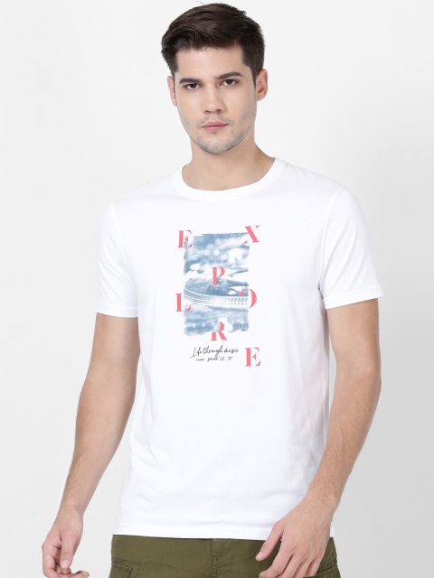 

t-base Men White Printed Round Neck T-shirt