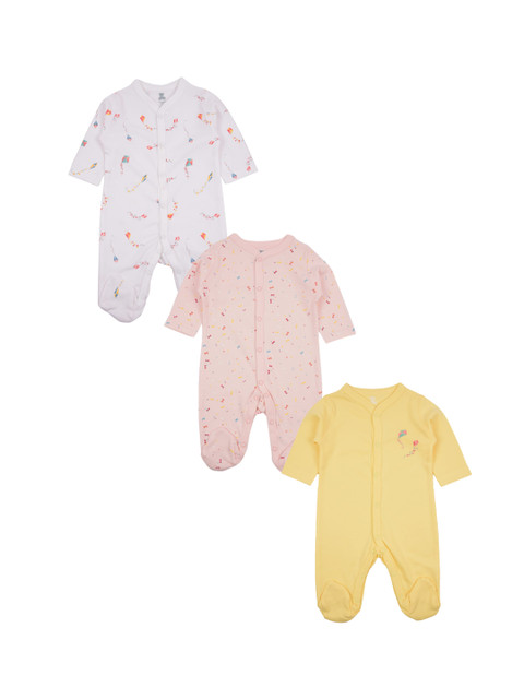 

i bears Kids Multicoloured Printed Pack of 3 Cotton Rompers, Multi