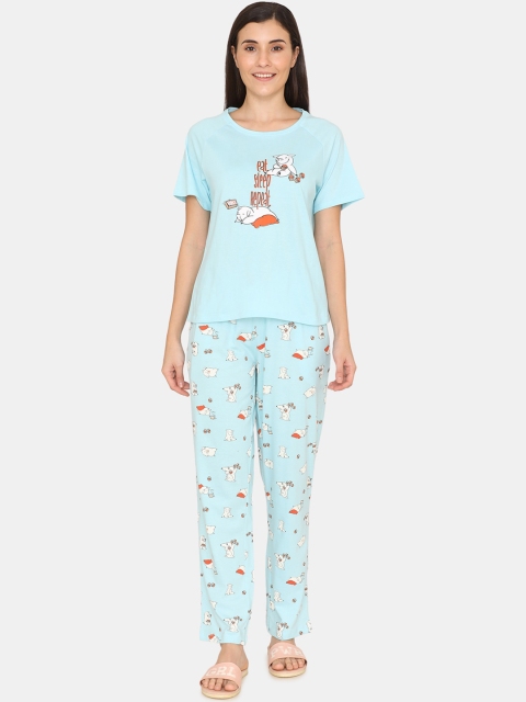 

Zivame Women Blue Printed Night suit