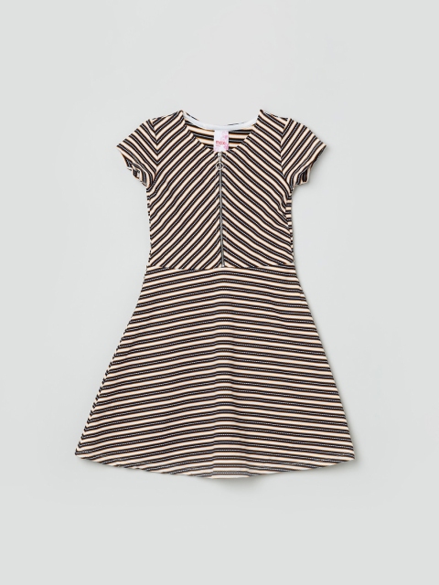 

max Girls Black Striped Fit and Flare Dress