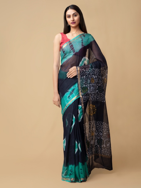 

Unnati Silks Navy Blue Pure Cotton Printed Kota Saree