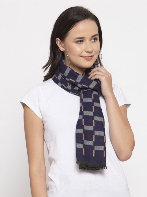 

Calvadoss Women Navy Blue & Grey Woven Design Premium Muffler