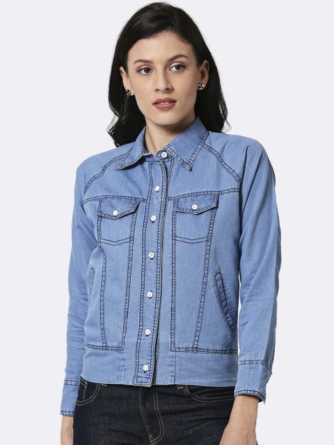 

Bewakoof Women Blue Solid Denim Jacket
