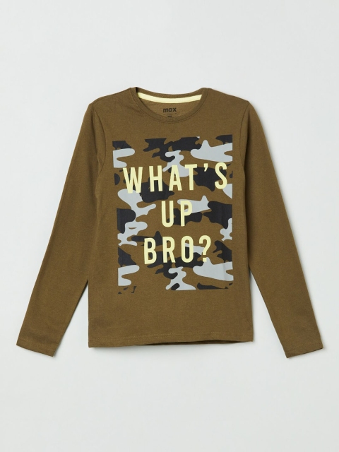 

max Boys Olive Green Camouflage Printed Round Neck T-shirt