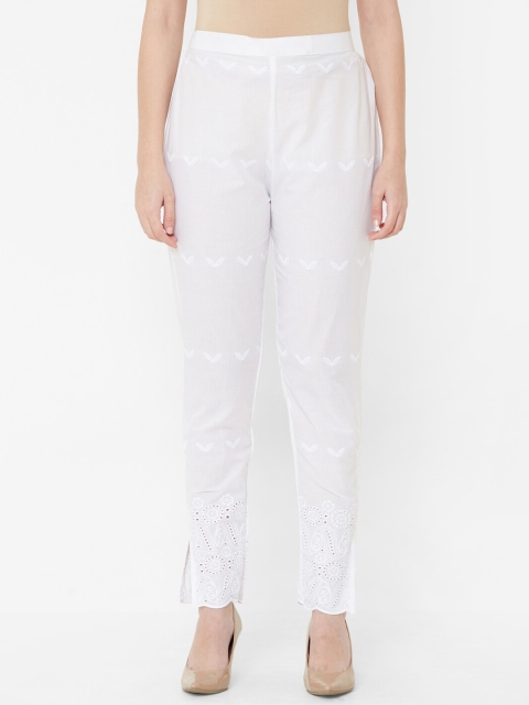 

Juliet Women White Self Design Cigarette Trousers