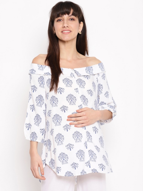 The Vanca Women Blue Printed Bardot Maternity Top