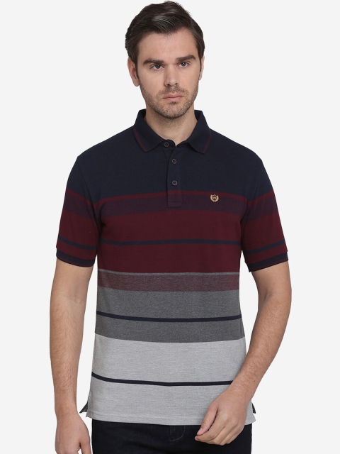 

JADE BLUE Men Multicoloured Striped Polo Collar T-shirt, Multi