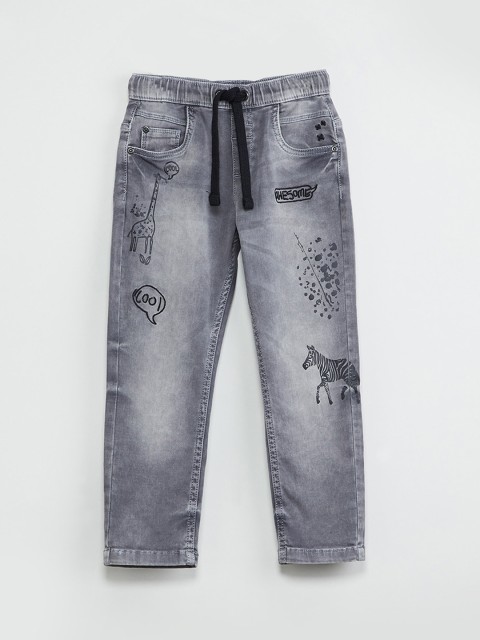 

max Boys Grey Regular Fit Mid-Rise Low Distress Jeans
