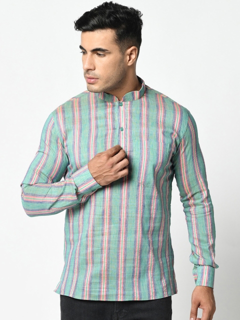 

LAMAAYA Men Sea Green Woven Design Straight Kurta