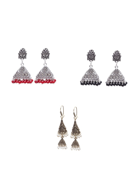 

Stoln Red & Black Set of 3 Contemporary Jhumkas