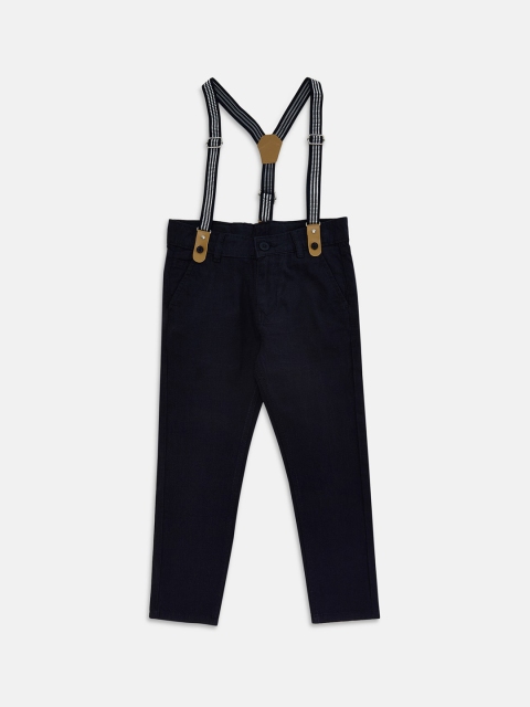 

Pantaloons Junior Boys Navy Blue Checked Regular Trousers with Suspenders