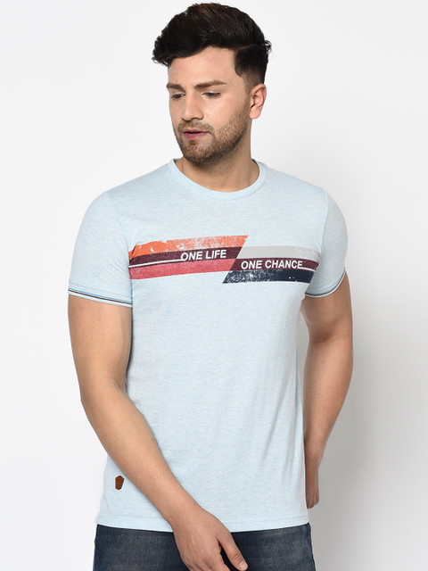 

Duke Men Blue Printed Round Neck T-shirt