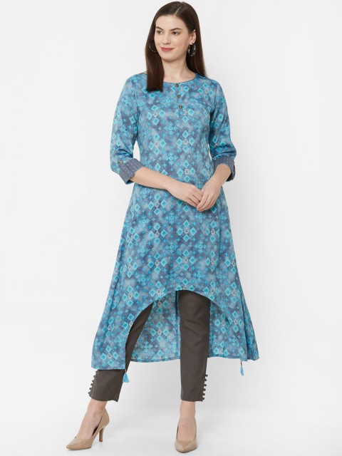 

Juliet Women Blue Printed A-Line Asymmetric Kurta