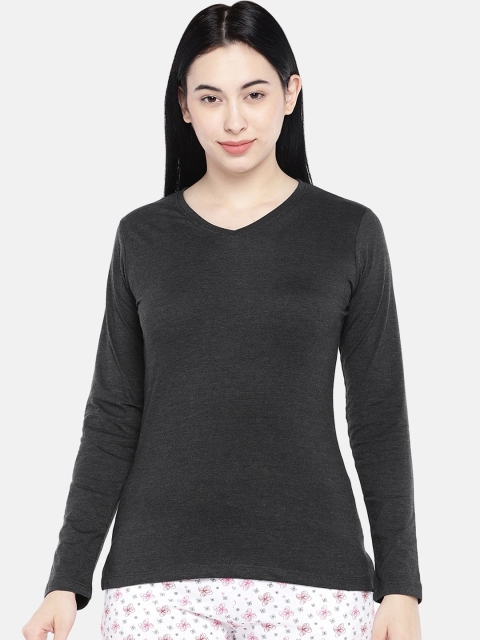

Sweet Dreams Women Charcoal Solid V-Neck Cotton T-shirt