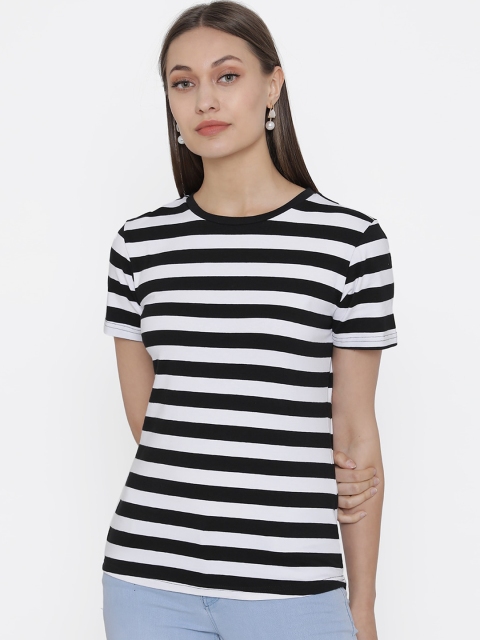 

DOOR74 Women Multicoloured Striped Round Neck T-shirt, Multi