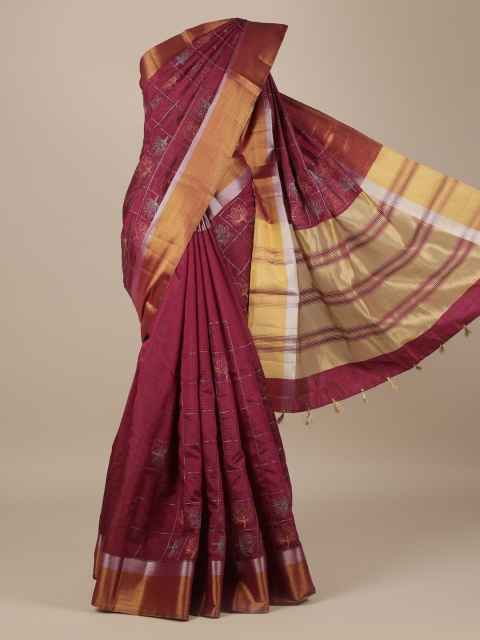

Pothys Maroon Checked Jute Silk Saree