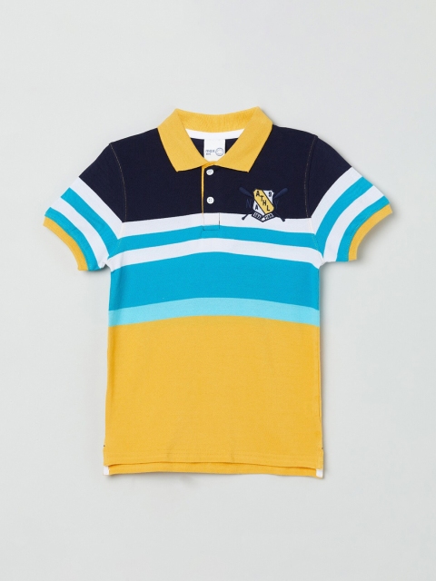

max Boys Yellow & Navy Blue Colourblocked Polo Collar T-shirt