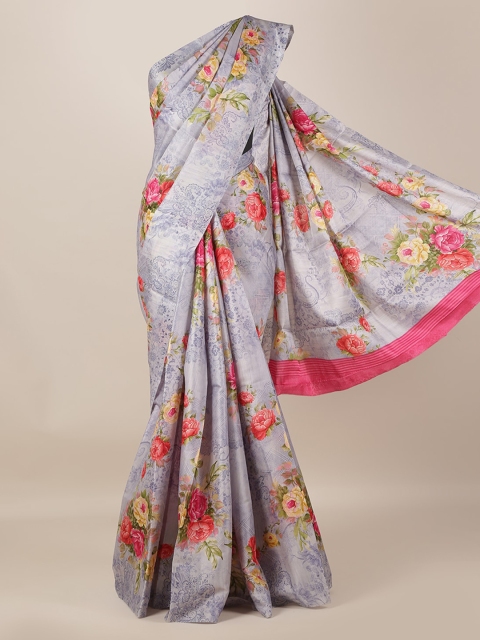 

Pothys Grey Printed Jute Silk Saree