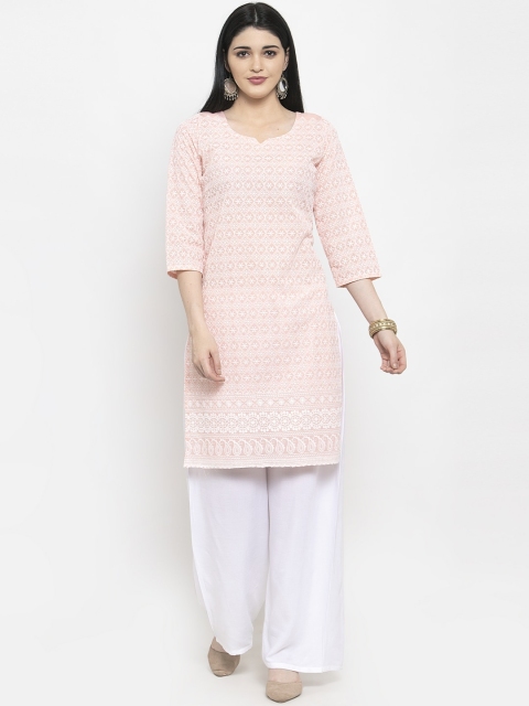 

Clora Creation Women Peach Embroidered Straight Kurta