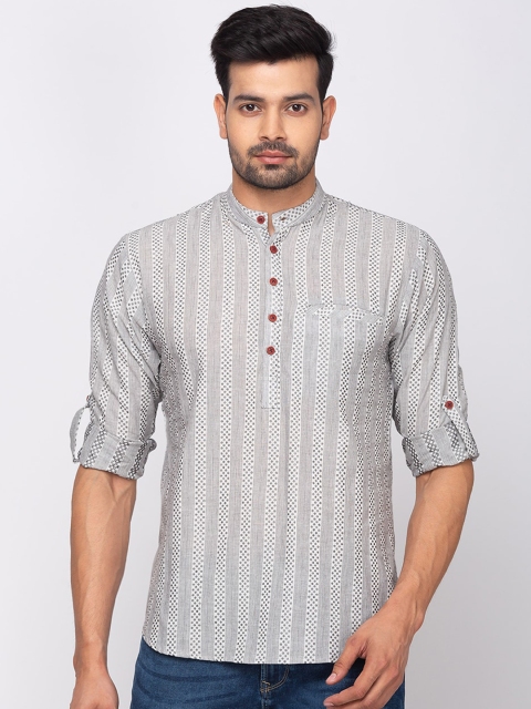 

SALWAR STUDIO Men White & Grey Woven Design Straight Kurta