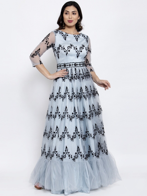 

KHALOM Women Blue & Black Embroidered Maxi Dress with Dupatta