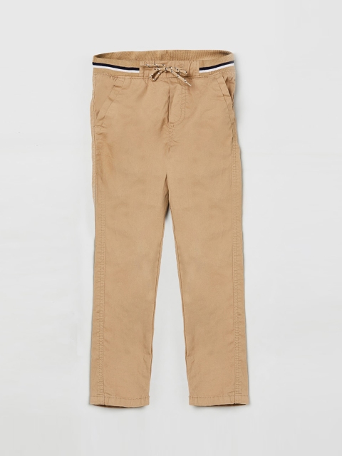 max Boys Beige Regular Fit Solid Cotton Regular Trousers