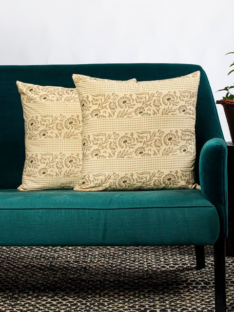 

Contrast Living Beige Set of 2 Floral Square Cushion Covers