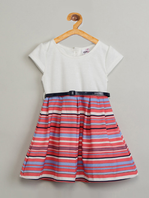 

max Girls White Striped Fit and Flare Dress
