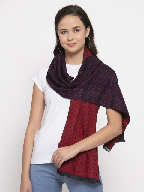 

Calvadoss Women Navy Blue & Red Woven Design Premium Muffler