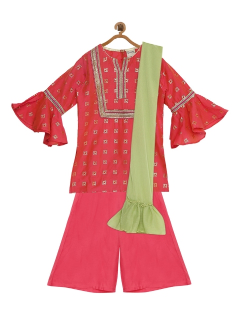 

Rianna Girls Coral Embroidered Kurta with Sharara & Dupatta