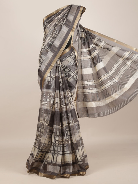 

Pothys Grey Printed Jute Silk Saree