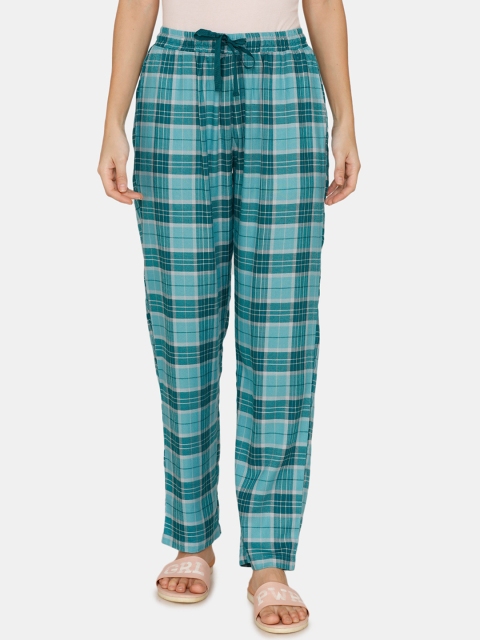 

Zivame Women Turquoise Blue Checked Lounge Pants