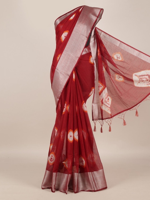 

Pothys Maroon Printed Linen Blend Saree with Jhalar Pallu