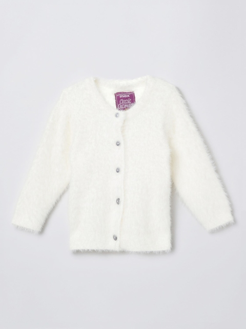 

max Girls White Solid Cardigan Sweater