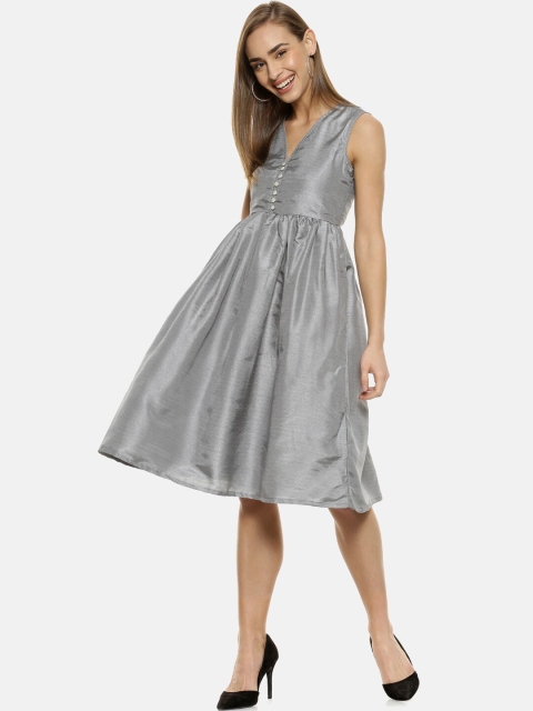 

Campus Sutra Women Grey Solid Fit and Flare Dress