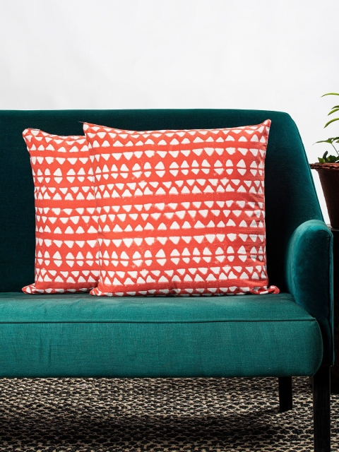 

Contrast Living Orange & White Set of 2 Abstract Square Cushion Covers