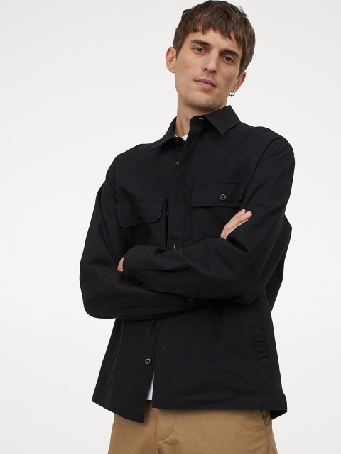 

H&M Men Black Solid Relaxed Fit Shirt Jacket