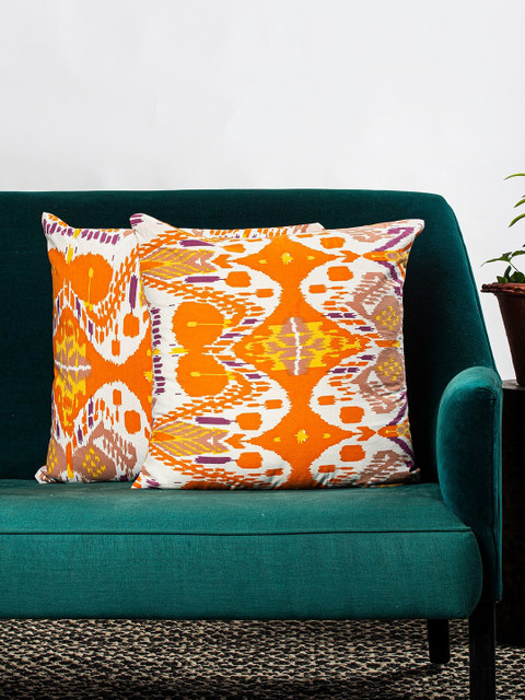 

Contrast Living Orange & White Set of 2 Abstract Square Cushion Covers