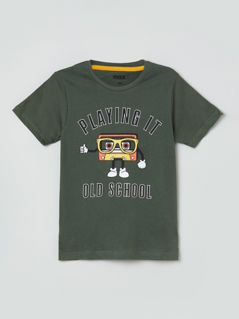 

max Boys Green Printed Round Neck T-shirt