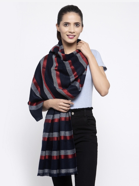 

Calvadoss Women Navy Blue & Red Striped Long-Fit Premium Muffler