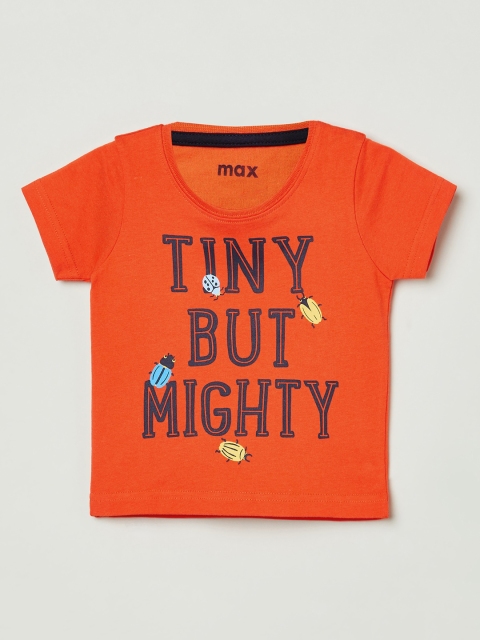 

max Boys Red Printed Round Neck Pure Cotton T-shirt