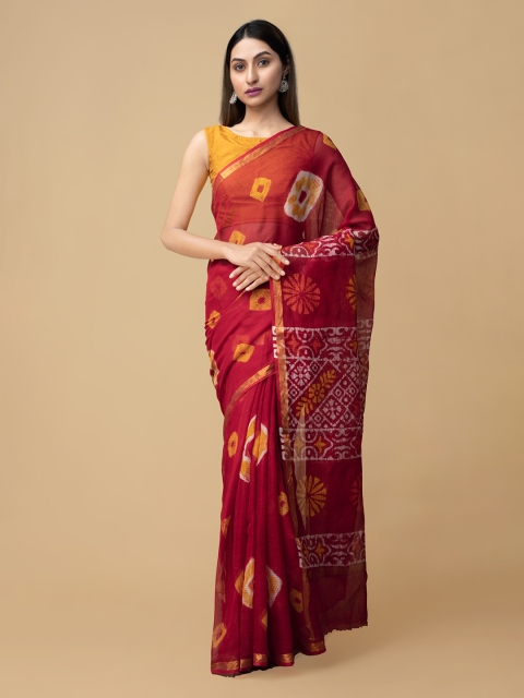 

Unnati Silks Red Pure Cotton Dyed Kota Saree