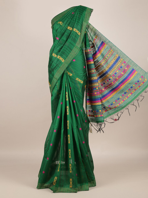 

Pothys Green Woven Design Jute Silk Saree with Jhalar Pallu