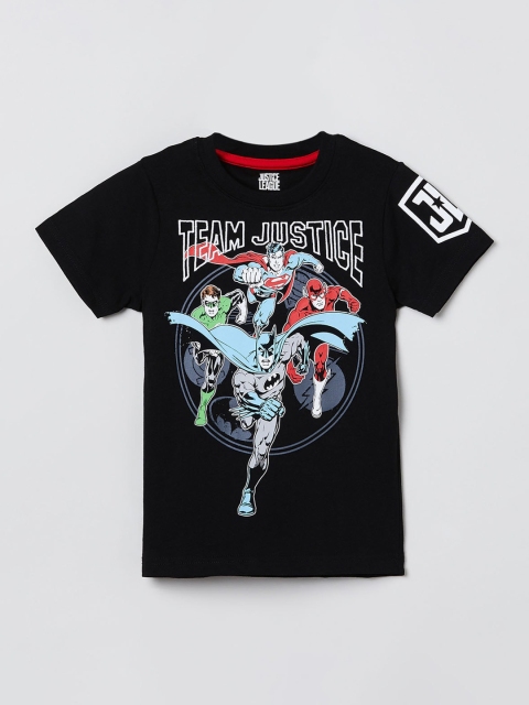 

max Boys Black Printed Round Neck Pure Cotton T-shirt