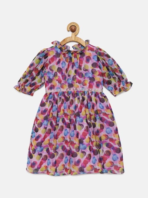 

mini miao Girls Blue Printed Fit and Flare Dress