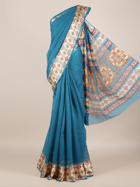 

Pothys Blue Solid Jute Silk Saree