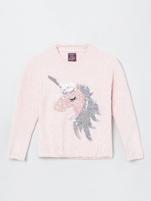 

max Girls Pink Unicorn Sequin Embellished Pullover Sweater