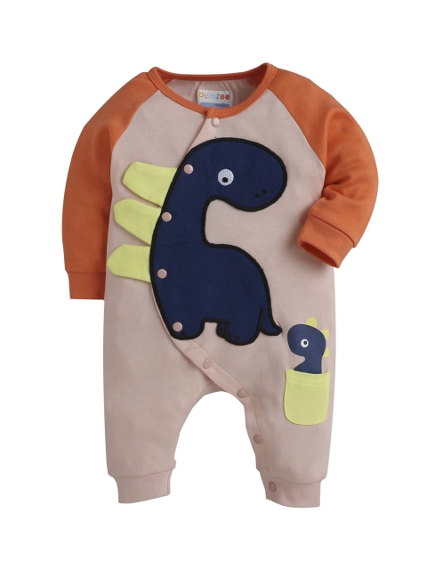 

BUMZEE Peach Full Sleeve Dino Applique Cotton Sleepsuit