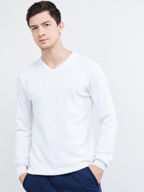 

max Men White Solid Sweatshirt