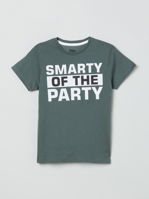

max Boys Green Printed Round Neck Cotton T-shirt